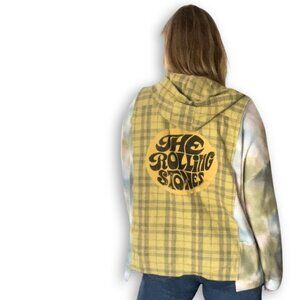 Upcycled Vintage Flannel X Rolling Stones Hoodie Zip Up